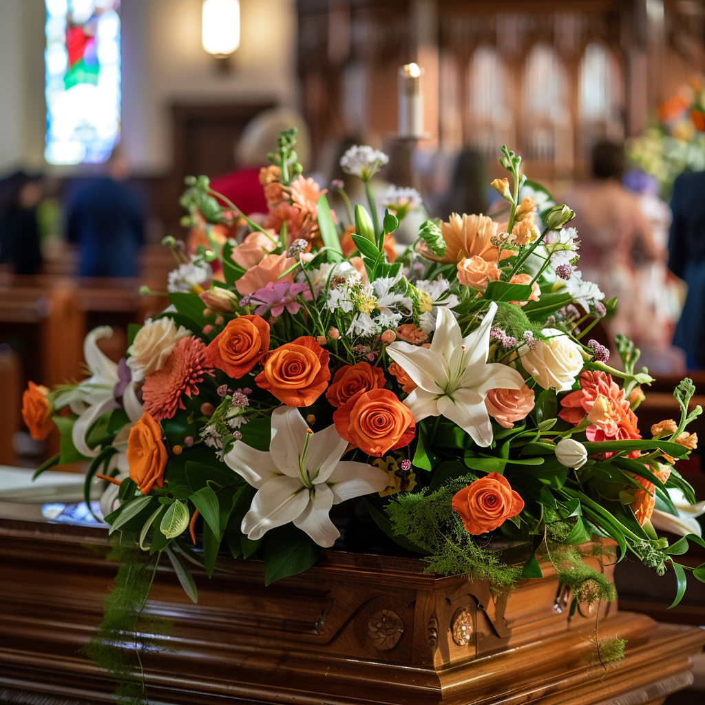 Orange Rose & Lily Coffin Spray for Funeral Service