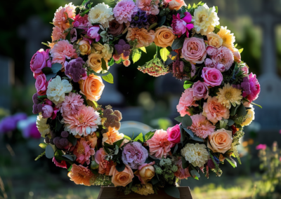 Image of a Funeral Circle Wreath on a Pedestal by a graveside