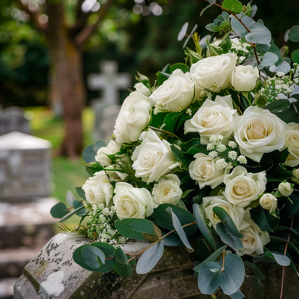 White Rose & Eucalyptus Funeral Spray